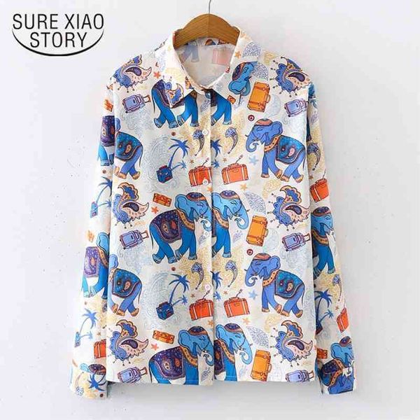 

autumn print long sleeve blouse blusas mujer de moda womens and blouses cartoon feminine polo women shirts 7615 50 210527, White
