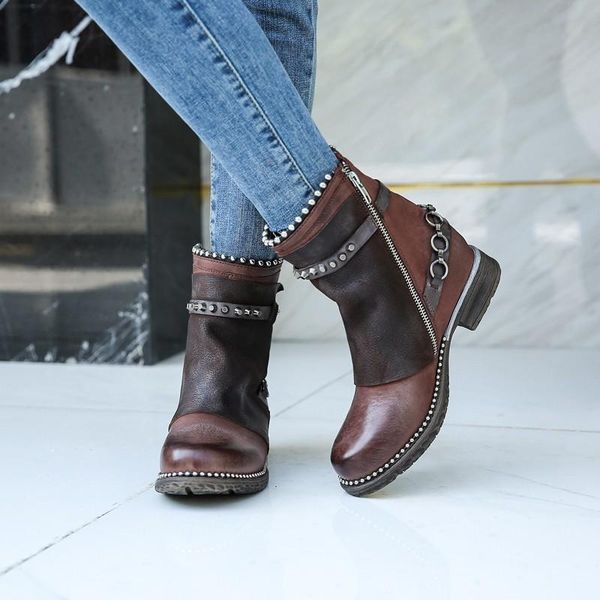 

boots 2021 handmade european sheepskin women large size 34-42 buckle low heel womens casual retro ladies shoes, Black