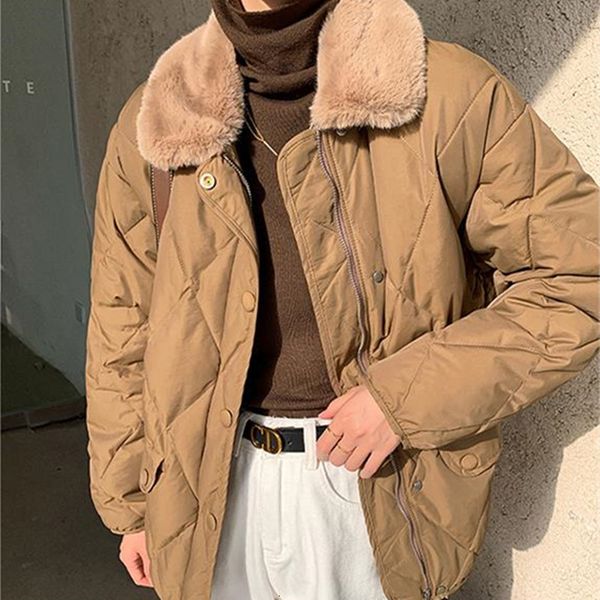 

ol 2021 new winter jacket women minimalist elegant thick warm faux fur collar coat female lapel loose outwear parkas xdmo, Black