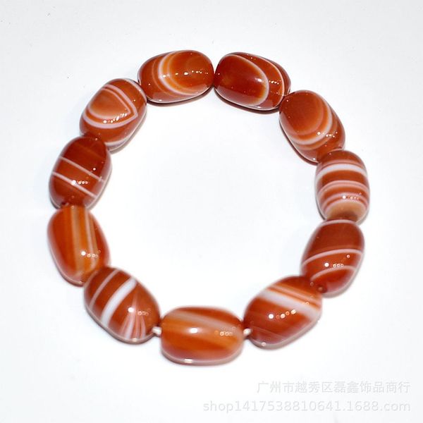 

agate line bucket bead bracelet red stripe passepartout wrapped with silk, Black