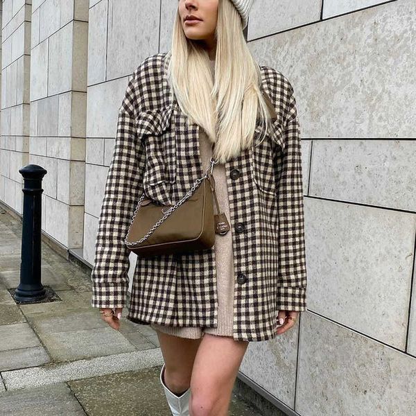 

women's jacket coat za fashion lattice lapel single-breasted warm shirt casual young street women 210601, Black;brown