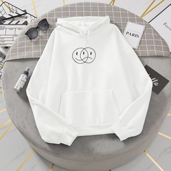 

women's hoodies & sweatshirts women aesthetic oversized sweatshirt line smile printing autumn winter thick cotton coat, Black