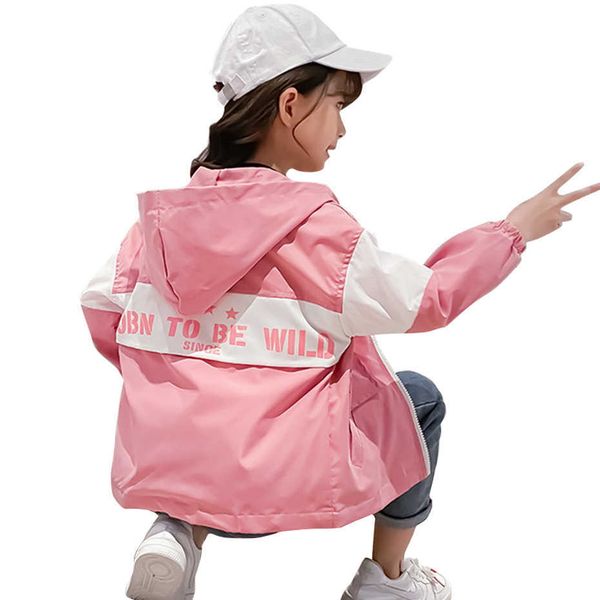 

girls jacket letter coats outerwear patchwork jackets spring autumn children's clothing girl 210528, Blue;gray