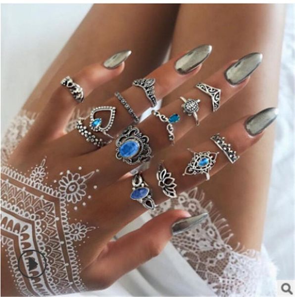 

wedding rings multi layer hollow flower crown shell star dolphin ring set mosaic oval crystal silver color for female jewelry, Slivery;golden