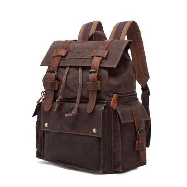

backpack oil wax canvas large capacity computer school bag retro outdoor waterproof travel
