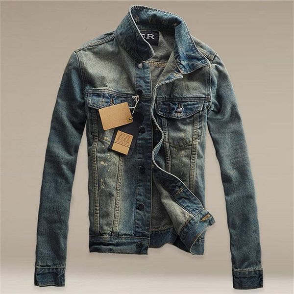 

men's jackets autumn winter mens denim jacket trendy fashion ripped vintage jeans outwear male cowboy coats 3xl, Black;brown