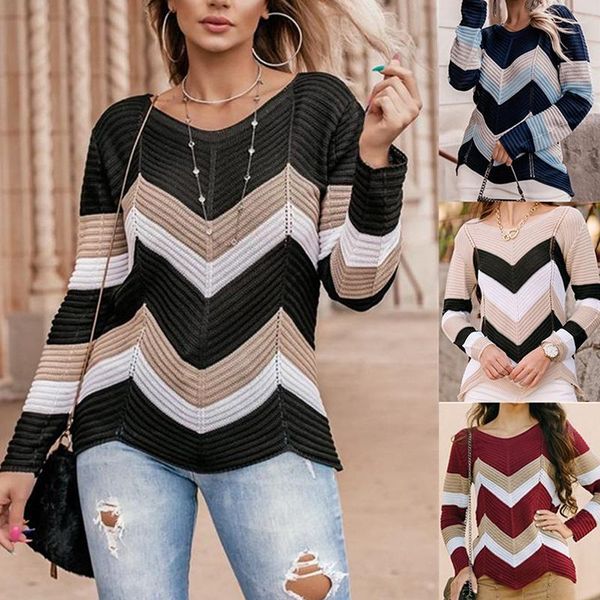 

women's sweaters women casual autumn winter v neck stripe contrast color loose knitted pullovers female streetwear warm knitwear, White;black