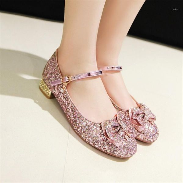 

dress shoes pxelena sweet lolita girls mary janes bling sequined glitter bowknot square low heels wedding bride women pumps pink, Black