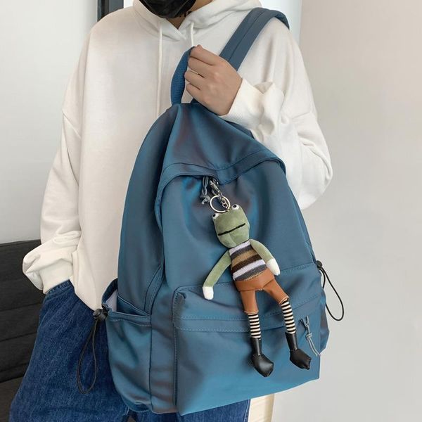 

backpack solid color nylon men and women large capacity portable lapcollege student schoolbag book bag