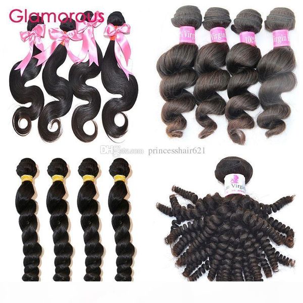 

glamorous human hair weft peruvian malaysian indian virgin human hair body wave deep loose wave spiral curly hair extenstions 4 bundles, Black