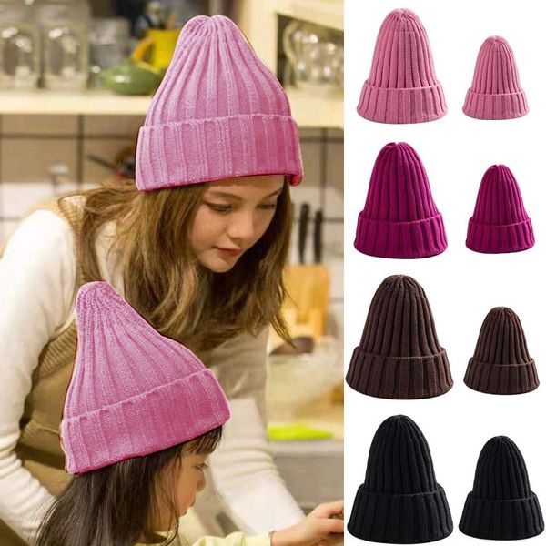 

beanies dt053 knitted kids beanie cap infant parent-child boy girl hat warm children baby autumn winter girls for bonnet
