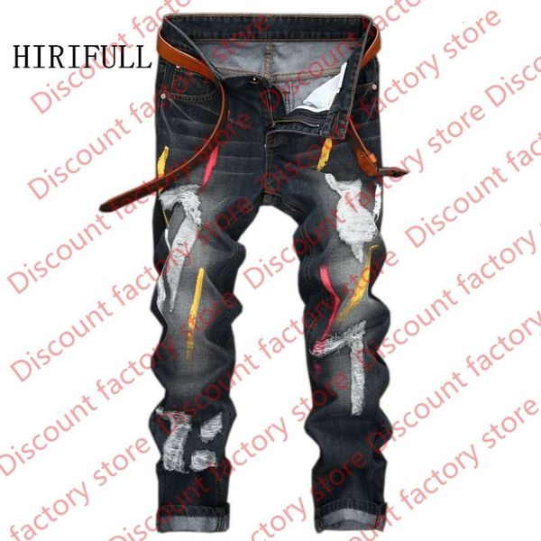 

men jeans design fashion biker runway hiphop slim jeans hole offset printing distressed men ripped 28-42 size, Blue