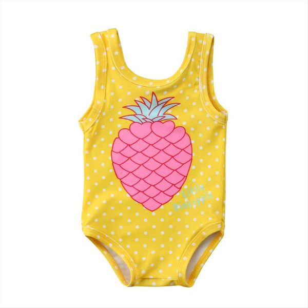 

kids baby girls swimsuit pineapple pattern dot swimwear beachwear bathing suit swimming costume, White