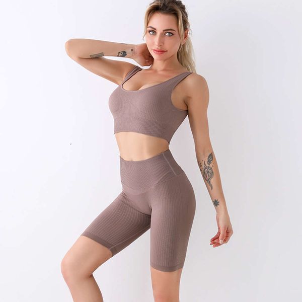 

2021new women's seamless tight elastic sports bra running fitness shorts yoga suit, Gray