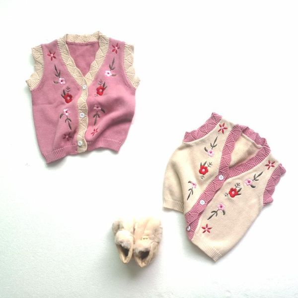 

waistcoat infant baby girl knitted vest for borns embroidery v-neck sweater coat 2021 autumn kids clothes girls cotton cardigan, Camo