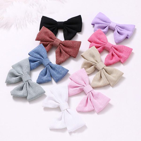 

hair accessories linen fabric bow clips girls, Slivery;white