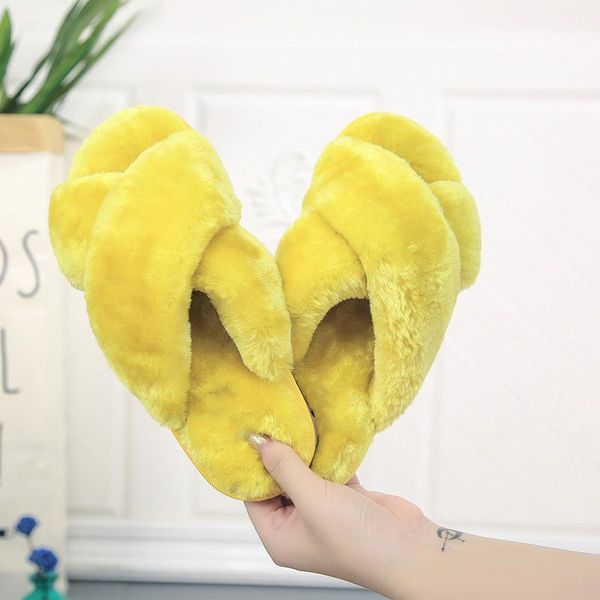 

winter women house slippers faux fur fashion warm shoes woman indoor flats female slides black pink cozy home furry slippers