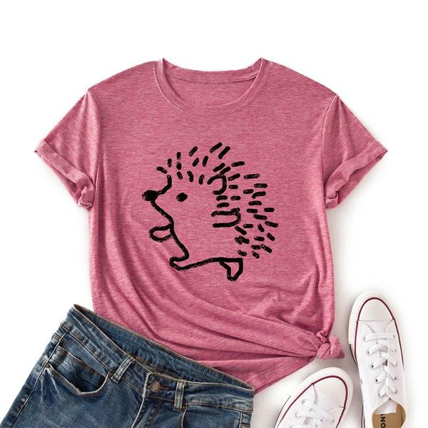 

women's t-shirt women crew neck short sleeve casual summer cotton t-shirts hedgehog graphic tee shirts female clothes streetwear, White