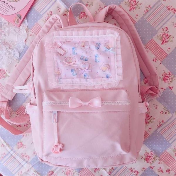 

cartoon embroidery backpacks for teenage girls japanese soft girl lolita cute cat backpack travel bag pack 211215