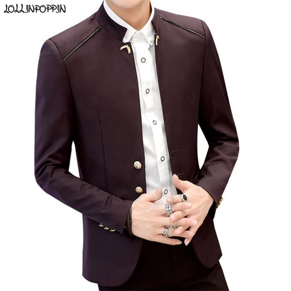Стенд воротник мужчины случайные пиджаки три кнопки костюма куртка пшеничные стебли украшенные пружины мужские китайский стиль Blazer 211120