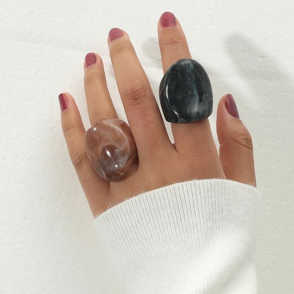 

fashion creative acrylic exaggerated 2-piece trend irregular texture ring, Silver