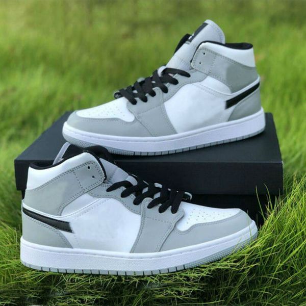

1 mid light smoke grey 1s women men basketball shoes outdoor sports sneakers womens mens trainers 36-45, White;red