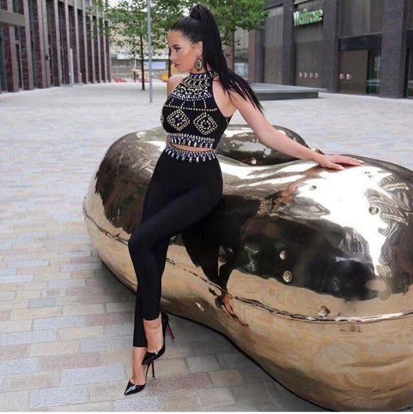 

women's jumpsuits & rompers women luxury beading black bandage jumpsuit 2021 knitted bodycon designer, Black;white