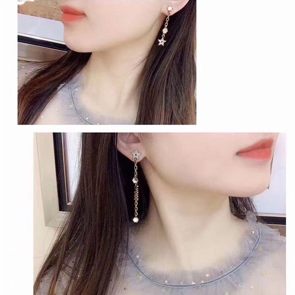

70% off new star letter with diamond asymmetric tassel earrings, Golden;silver