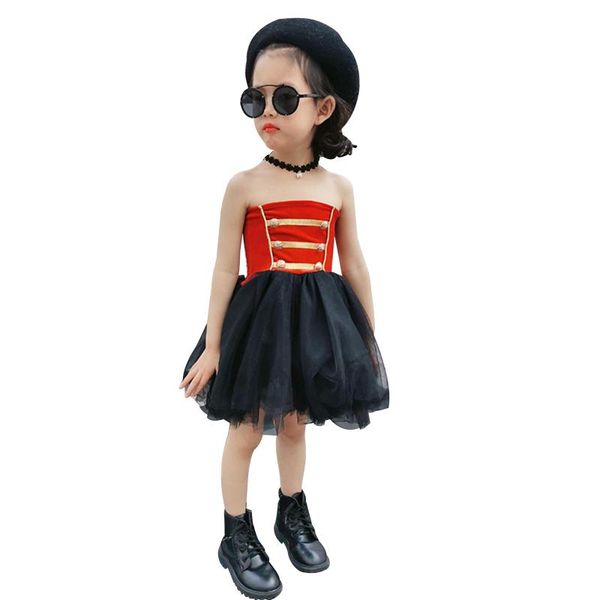 

girl's dresses little girls yube tulle dress 2021 summer cute sleeveless striped print button front tutu for children ball gown sundres, Red;yellow
