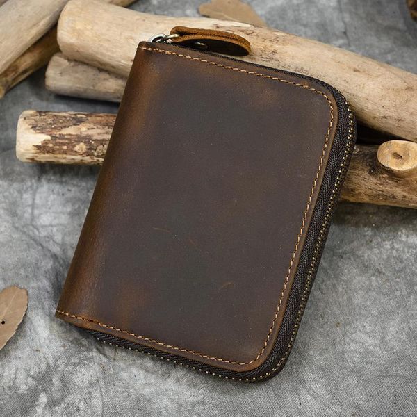 

wallets men crazy horse genuine leather coin wallet real snap short purse women pocket zip around small trifold, Red;black