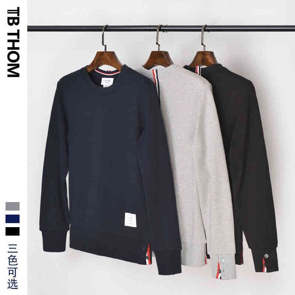 

back webbing tb thom round neck pullover cotton men's sweater, White;black
