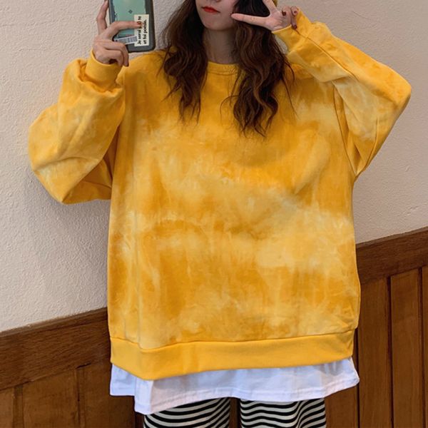 

new 2021 cashmere pullover widened autumn winter tie dyed street fashion round neck coat b su38, Black