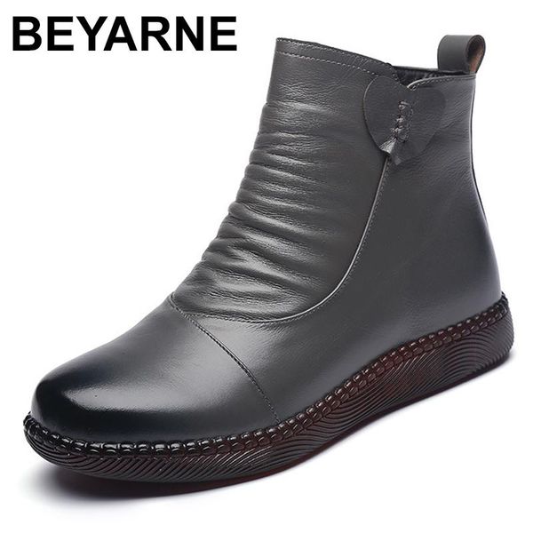 

boots beyarne autumn women's shoes leather women fashion winter flats non-slip warm platform, Black