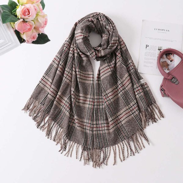 

autumn winter fashion british plaid wool imitation cashmere scarf classic versatile tassel thermal shawl neck for men and women, Blue;black