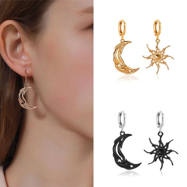 

stud fashion abstractionism moon star pendant earrings for women girls design geometric charms ear jewelry party gifts, Golden;silver