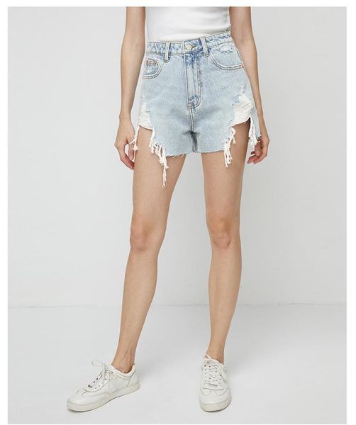 

women's jeans high waist washed sky blue ripped denim shorts wide leg short pants female 2021 fashion casual boyfriend clothes