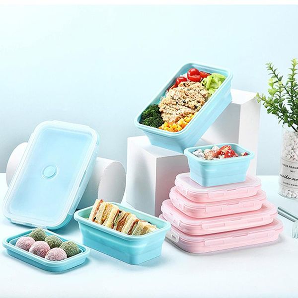 

dinnerware sets eco-friendly collapsible silicone lunch box storage container microwavable portable picnic camping rectangle outdoor