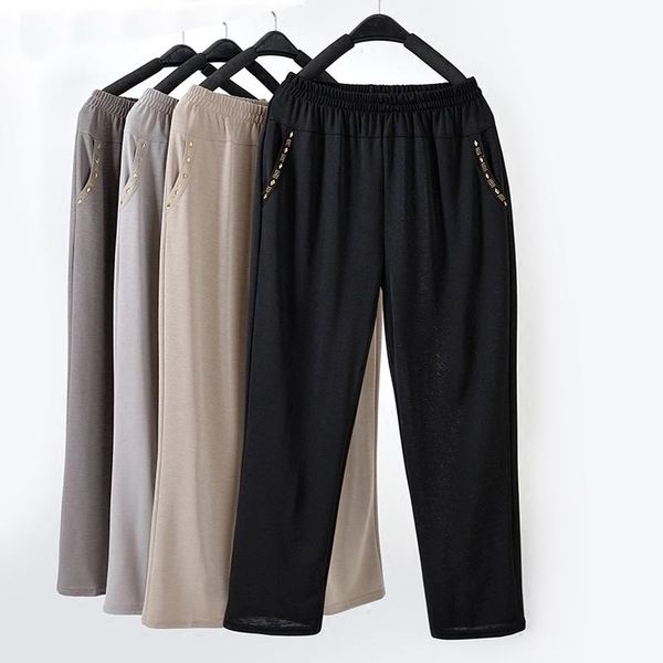 

women's pants & capris spring summer women casual elastic high waist thin straight plus size 5xl loose trousers pantalon femme, Black;white