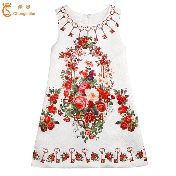 

girl's dresses girls party 2021 brand summer kids princess children clothes print design for baby 3-10y, Red;yellow