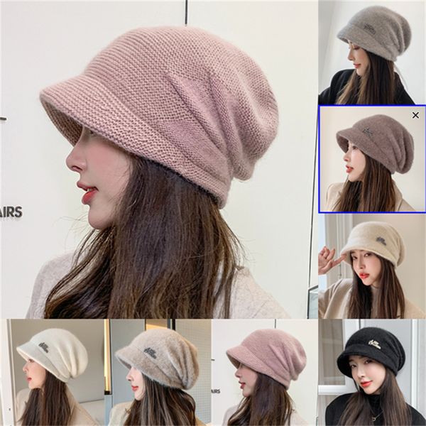 

knitted pile hat of rabbit hair autumn and winter duck tongue wool hats, Blue;gray