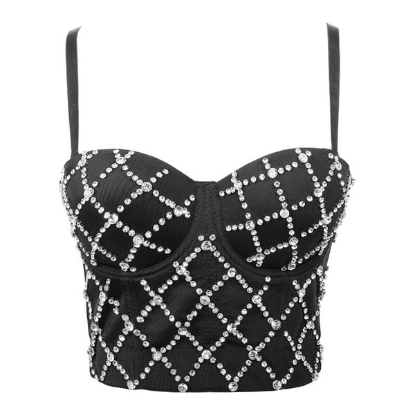

brilliant rhinestone backless party crop women 2021 spring summer v neck night club diamonds metal tank cropped top, White