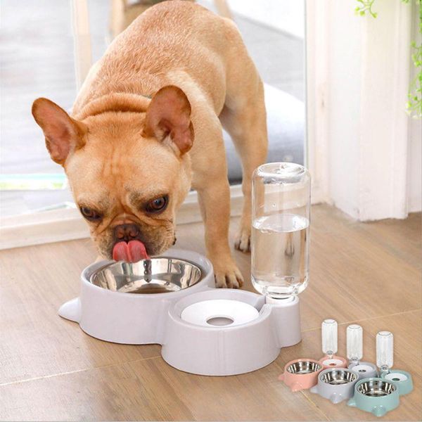 

dog bowls & feeders puppy cat eating bowl with water bottle dispenser automatic feeder double pet container 090c for dogs