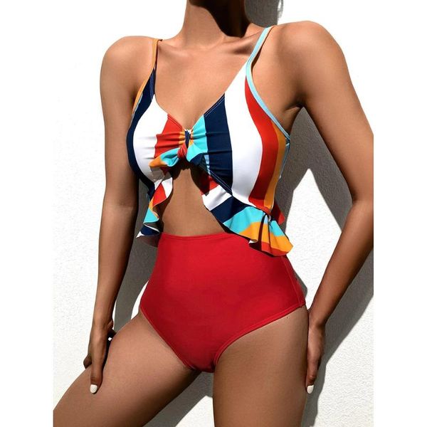 

ruffle one piece swimsuit 2021 women push up swimwear female bathing suit woman hollow out swimming for monokini swimsuits