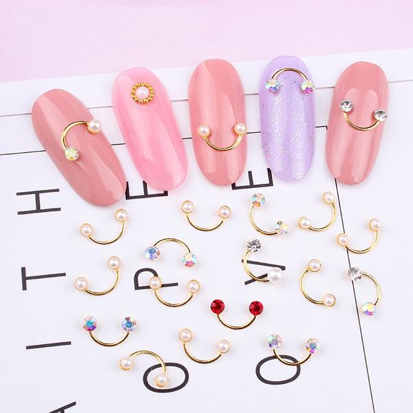 

nail art decorations 10 pcs/lot charm alloy latest 3d "u" shape design diy studs for strass nails metal rhinestones, Silver;gold