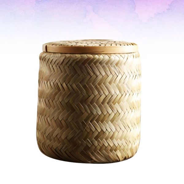 

1pc bamboo woven basket mini leaves jar sturdy storage box portable leaves basket cylindrical bamboo woven b