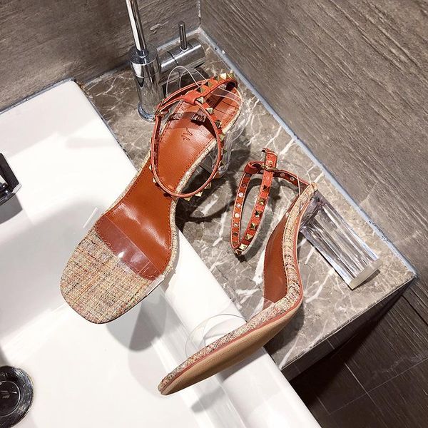 

buckle strap block heels 2021 summer studded sandals comfort shoes for women suit female beige chunky clear high black new girls