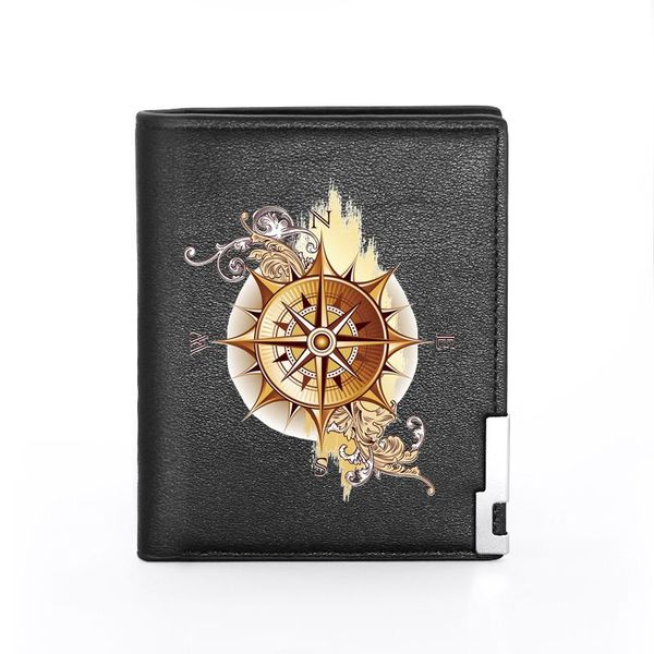 

wallets mysterious compass printing leather men's wallet holder short male slim purse, Red;black