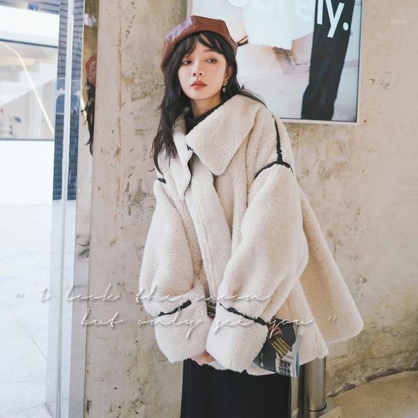 

women's down & parkas winter clothes for women loose thicken lambwool jacket outerwear female fashion korean elegant motorcycle faux fu, Black