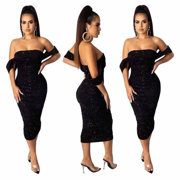 

women's swimwear k9580 factory direct dress sequined strapless bra tight large nightclub skirt, White;black