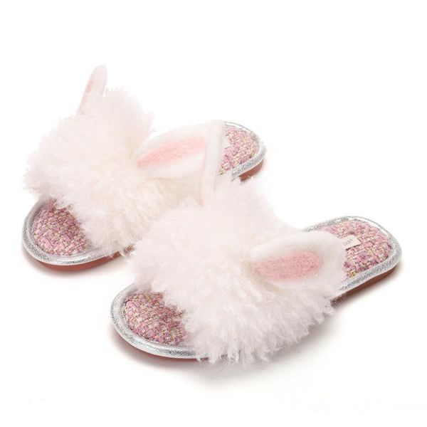 

slippers women autumn winter casual hairy plush warm ladies open toe ears decoration home female shose hy329, Black
